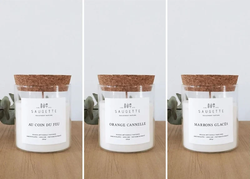 Magie de Noël - Assortiment de 3 bougies artisanales parfumées à la cire de soja naturelle - Au coin du feu, Orange cannelle, Marrons glacés
