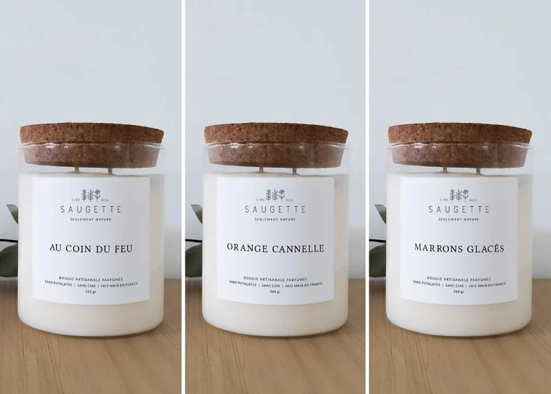 Magie de Noël - Assortiment de 3 bougies artisanales parfumées à la cire de soja naturelle - Au coin du feu, Orange cannelle, Marrons glacés