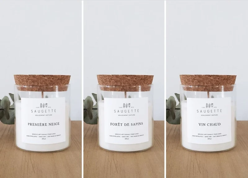 Vive le vent d'hiver - Assortiment de 3 bougies artisanales parfumées à la cire de soja naturelle - Première neige, Forêt de sapins, Vin chaud