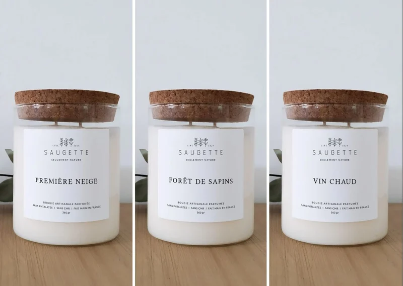 Vive le vent d'hiver - Assortiment de 3 bougies artisanales parfumées à la cire de soja naturelle - Première neige, Forêt de sapins, Vin chaud