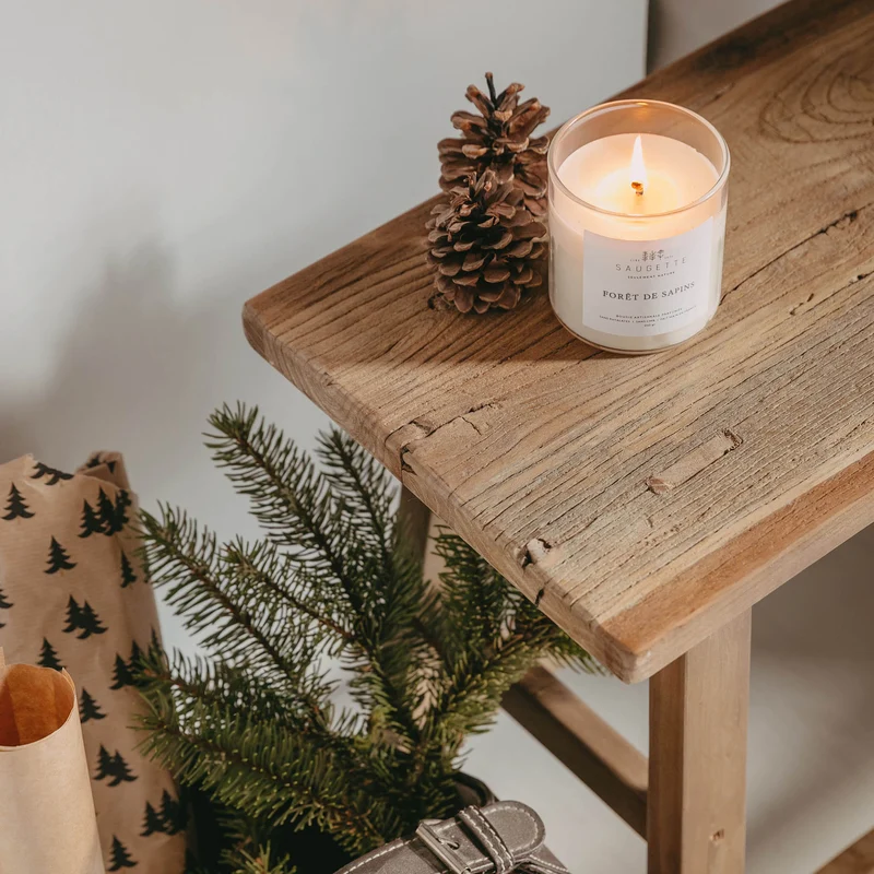 Vive le vent d'hiver - Assortiment de 3 bougies artisanales parfumées à la cire de soja naturelle - Première neige, Forêt de sapins, Vin chaud