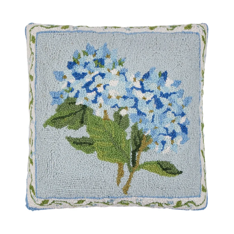 Blue Hydrangea Hook Pillow - Sally Eckman Roberts