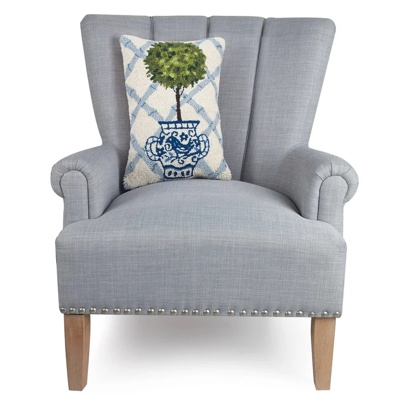 Ball Topiary Hook Pillow ~ Blue Trellis Pattern