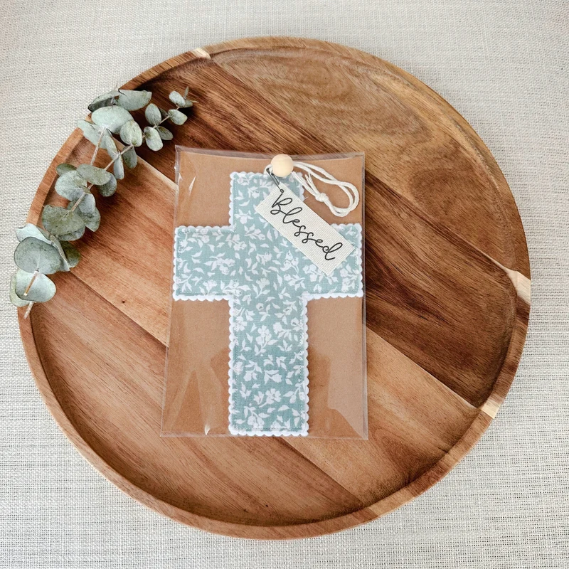 Green Cottage Floral Fabric Cross - 2 Styles