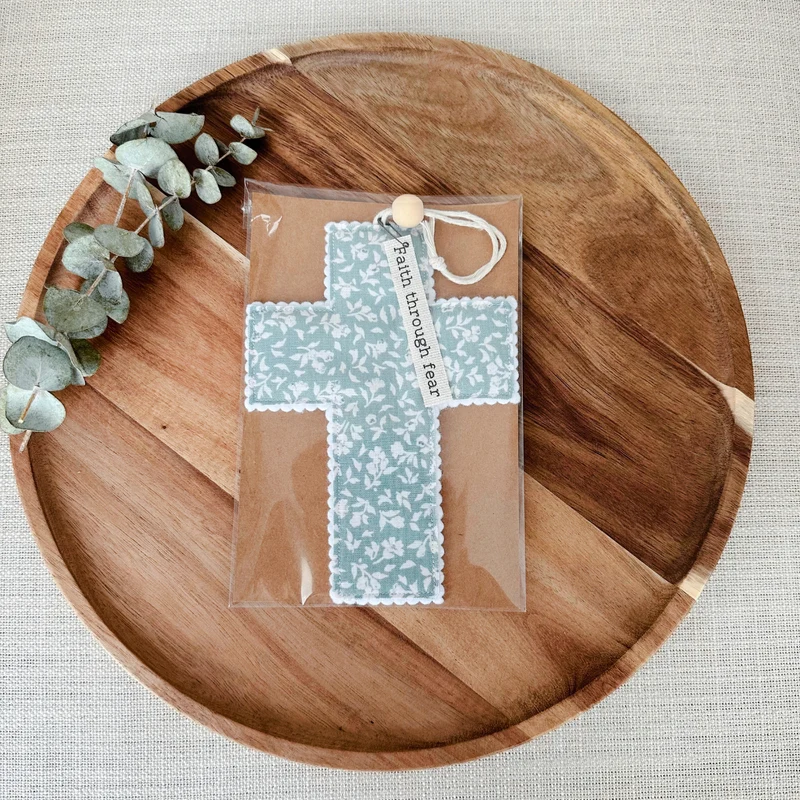 Green Cottage Floral Fabric Cross - 2 Styles