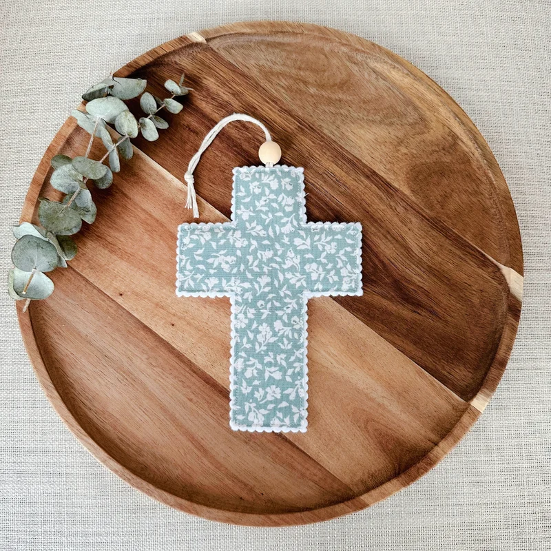 Green Cottage Floral Fabric Cross - 2 Styles