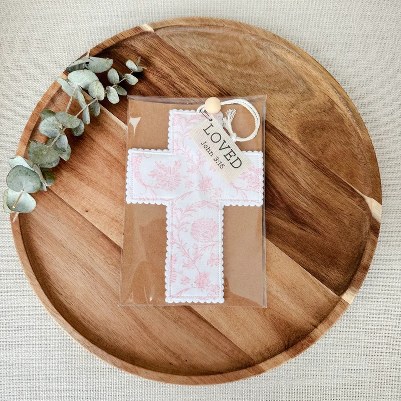Handmade Light Pink Floral Fabric Cross - 2 Styles