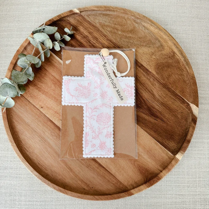 Handmade Light Pink Floral Fabric Cross - 2 Styles