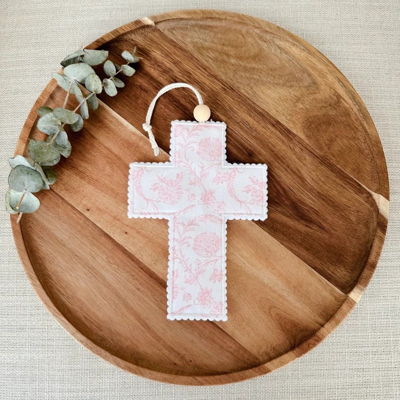 Handmade Light Pink Floral Fabric Cross - 2 Styles