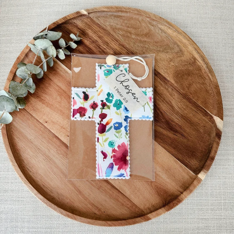 Handmade Watercolor Floral Fabric Cross - 2 Styles