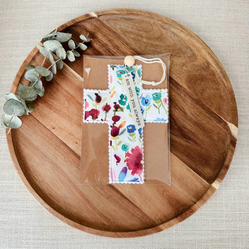 Handmade Watercolor Floral Fabric Cross - 2 Styles