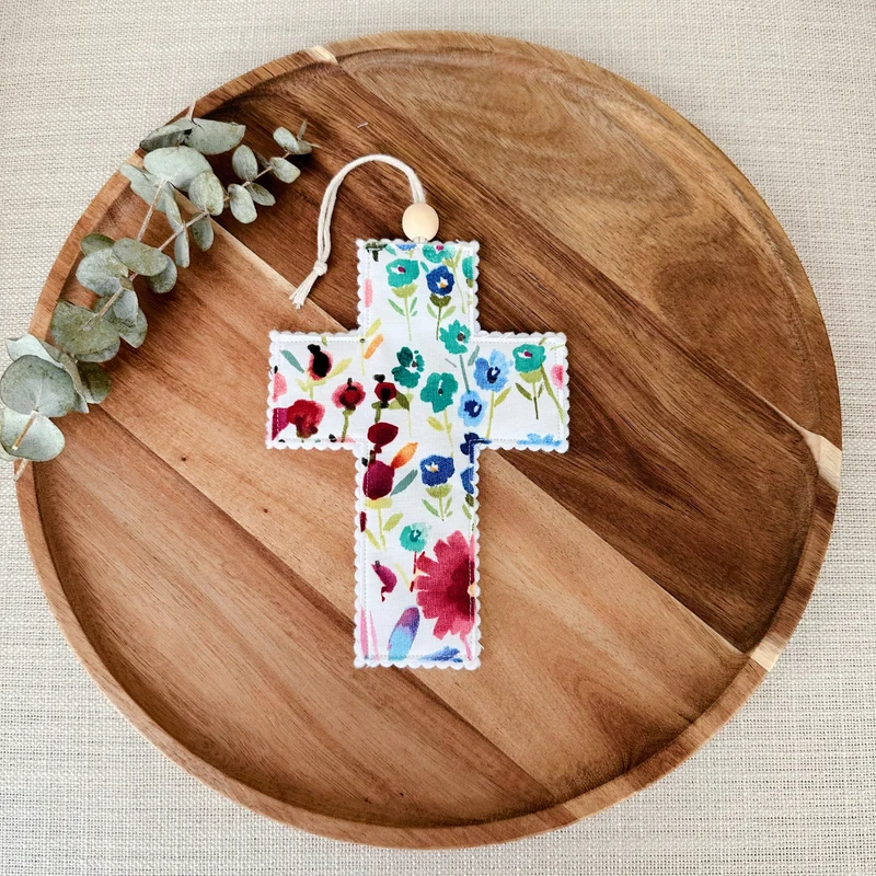Handmade Watercolor Floral Fabric Cross - 2 Styles