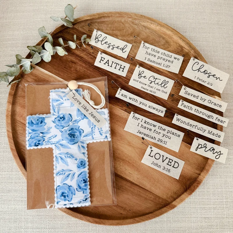 Handmade Blue Floral Fabric Cross - 2 Styles