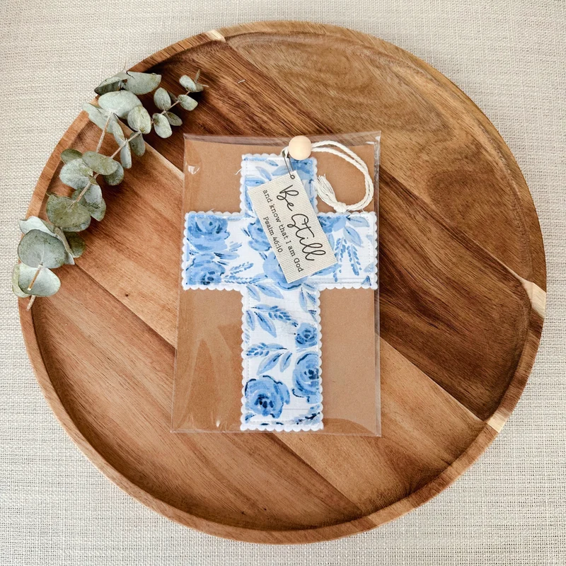 Handmade Blue Floral Fabric Cross - 2 Styles