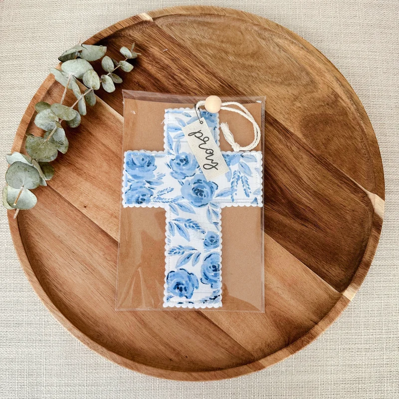 Handmade Blue Floral Fabric Cross - 2 Styles