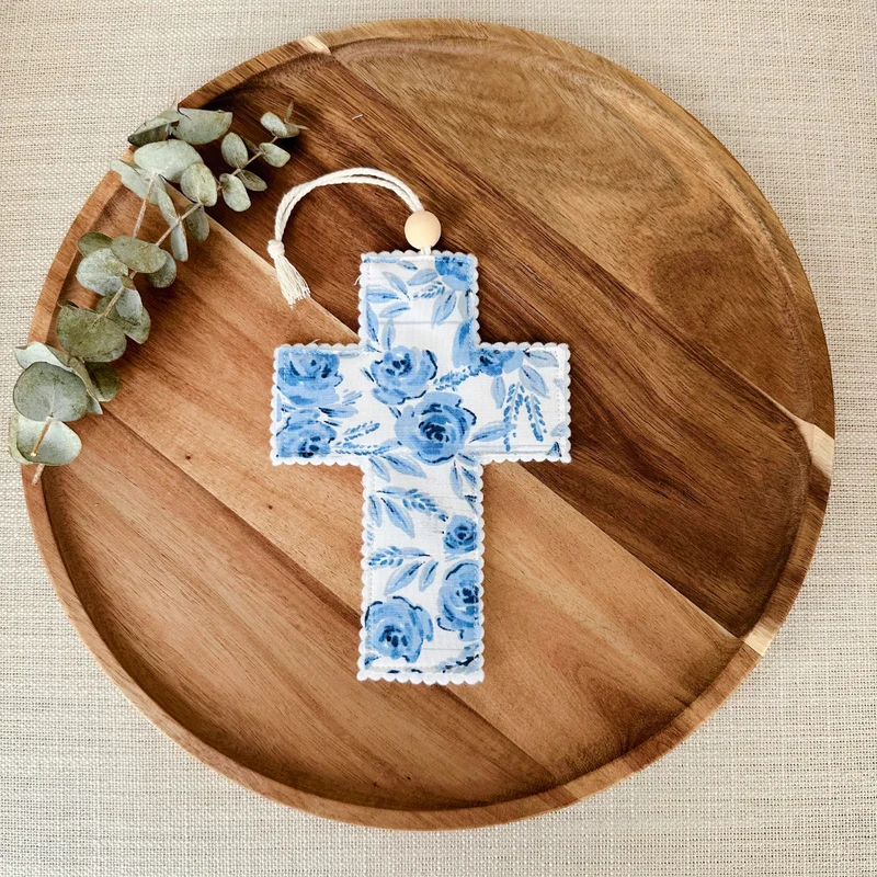 Handmade Blue Floral Fabric Cross - 2 Styles