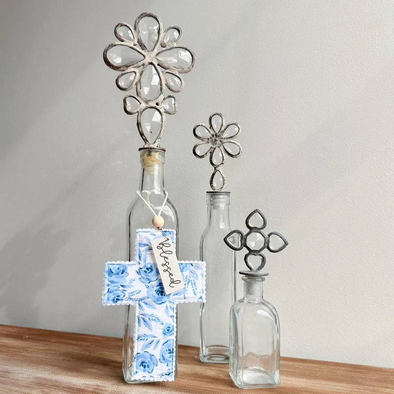 Handmade Blue Floral Fabric Cross - 2 Styles