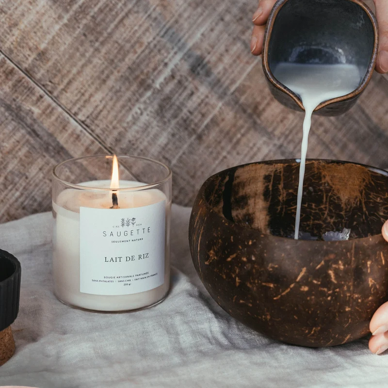 Lait de riz - Bougie artisanale parfumée à la cire de soja naturelle