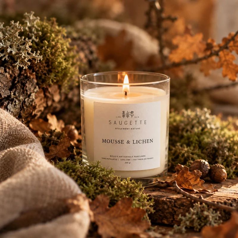 Mousse & lichen - Bougie artisanale parfumée à la cire de soja naturelle