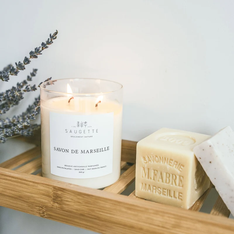 Savon de Marseille - Bougie artisanale parfumée à la cire de soja naturelle