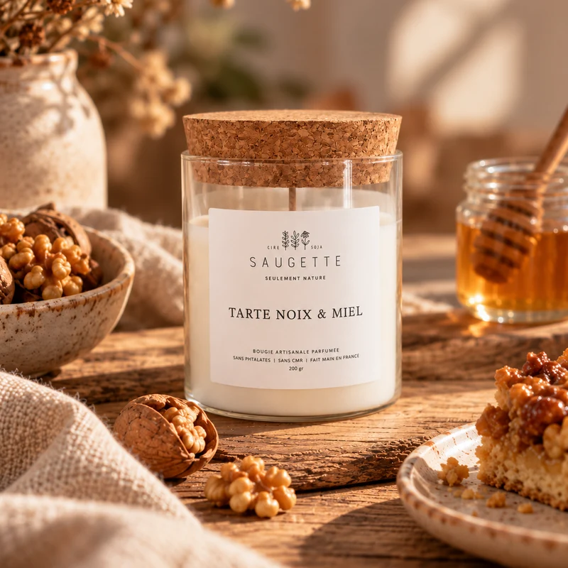 Tarte noix & miel - Bougie artisanale parfumée à la cire de soja naturelle