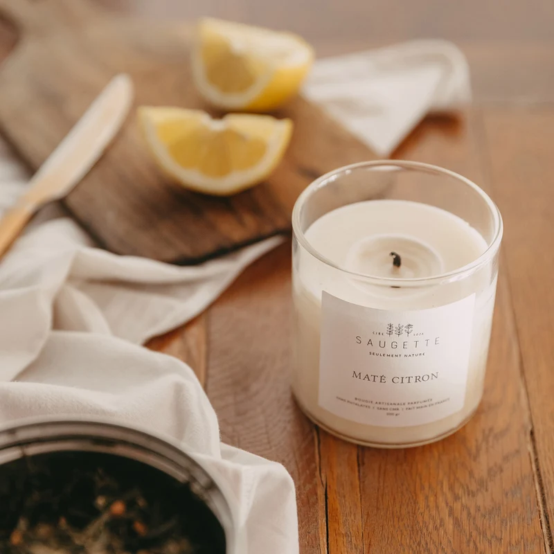 Maté citron - Bougie artisanale parfumée à la cire de soja naturelle