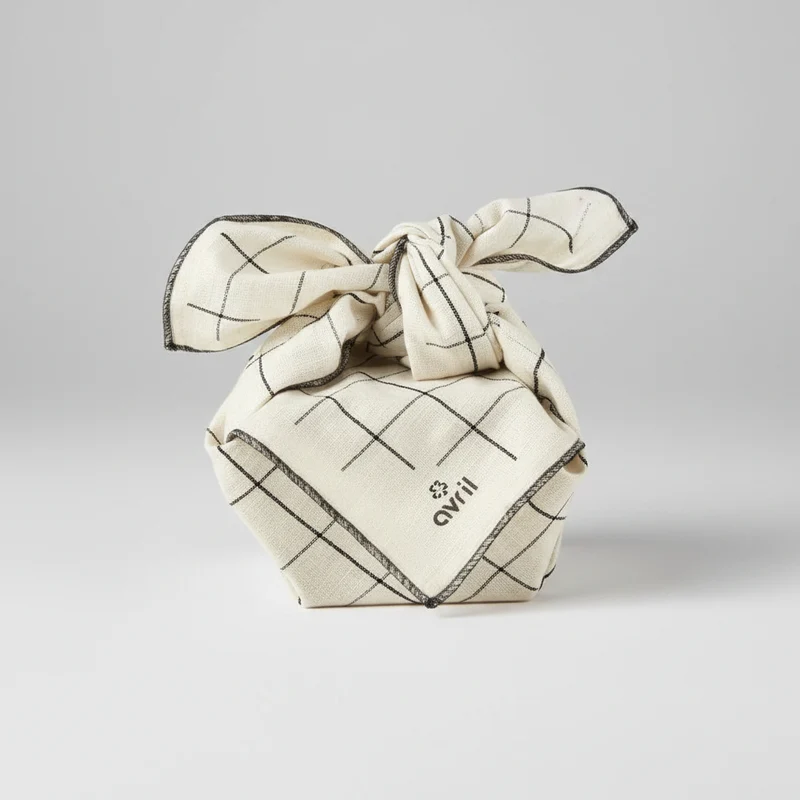Furoshiki Carreaux AVRIL – Coton Bio Certifié GOTS, Emballage Cadeau Zéro Déchet & Réutilisable – 52x52cm
