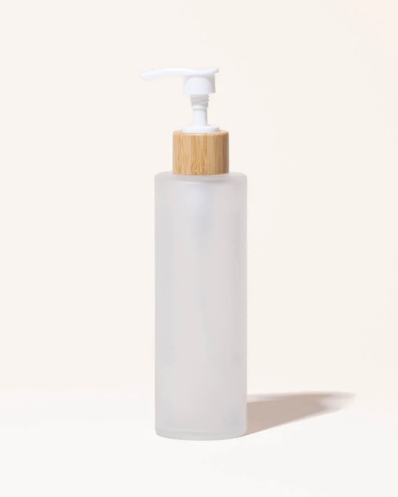 6.7oz / 200ml frosted glass & bamboo lotion bottle