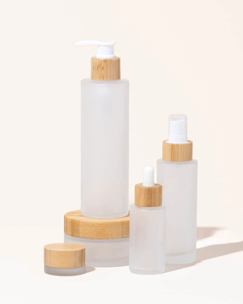 6.7oz / 200ml frosted glass & bamboo lotion bottle