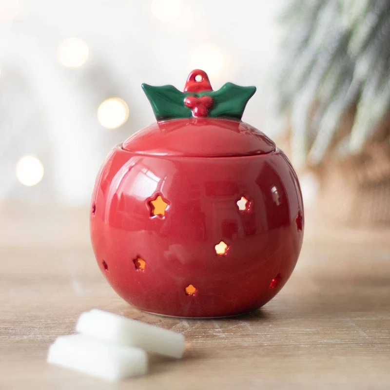 Brûle-parfum Boule de Noël rouge