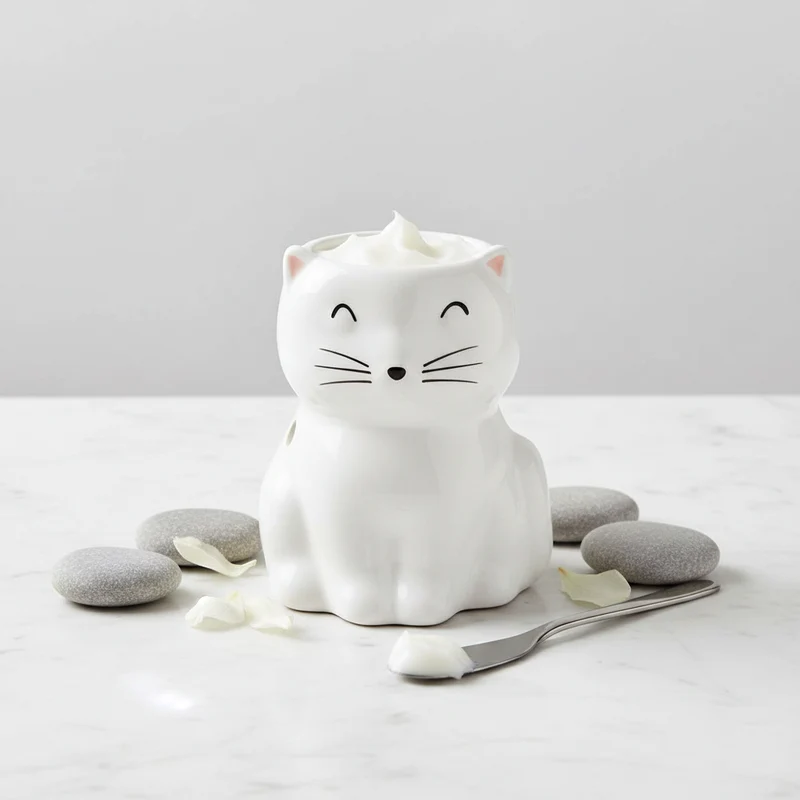 Brûle-parfum Chat Heureux blanc en céramique