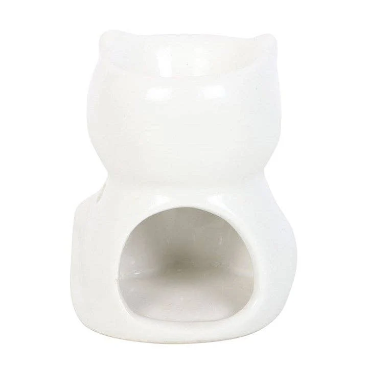 Brûle-parfum Chat Heureux blanc en céramique