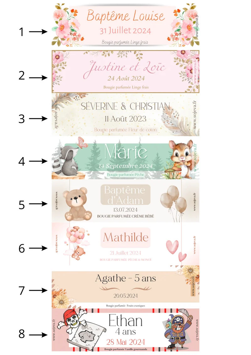 Mini bougies personnalisées mariage, baptême & événements | Soj’Eva