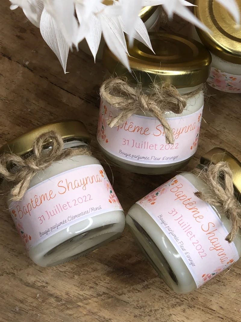 Mini bougies personnalisées mariage, baptême & événements | Soj’Eva