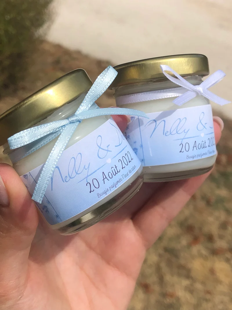 Mini bougies personnalisées mariage, baptême & événements | Soj’Eva