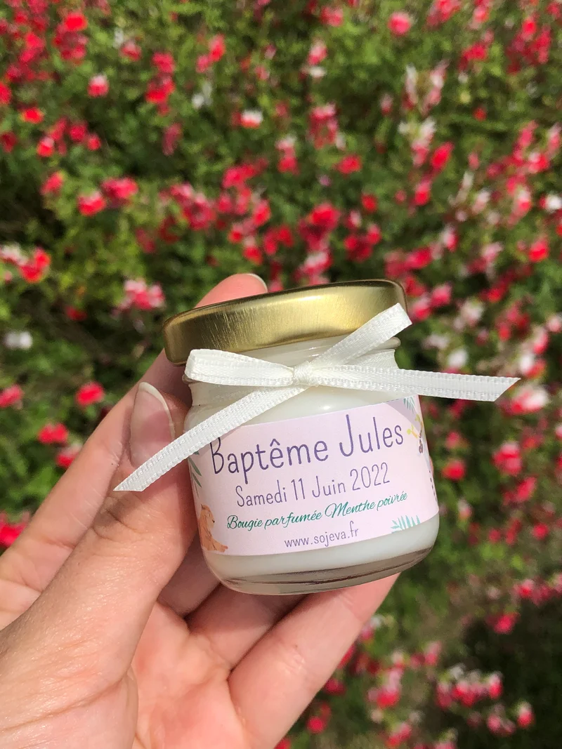 Mini bougies personnalisées mariage, baptême & événements | Soj’Eva