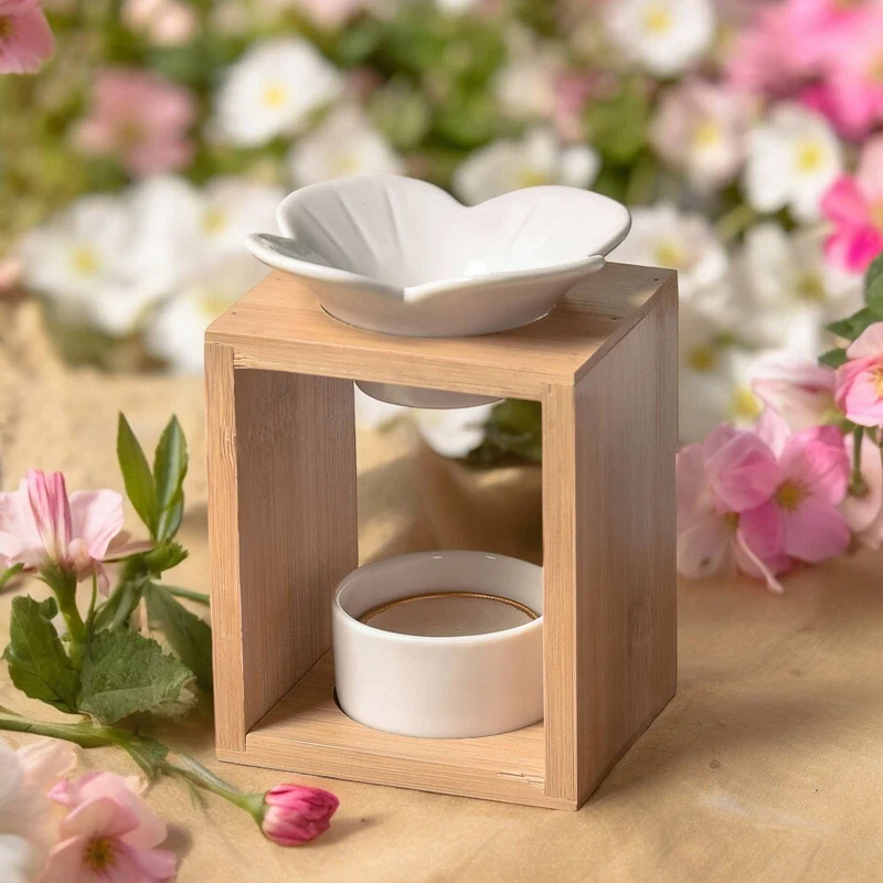 Brûleur de cire parfumée FLEUR - Bambou & Céramique - Zen'Arôme