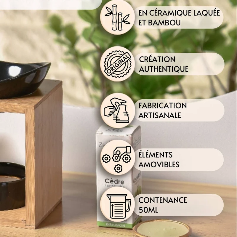 Brûle-Parfum zen KALOS Noir - Bambou & Céramique - Zen'Arôme