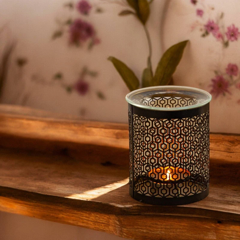 Brûle parfum LE PARFAIT en métal ajouré & coupelle en verre - Zen'Arôme