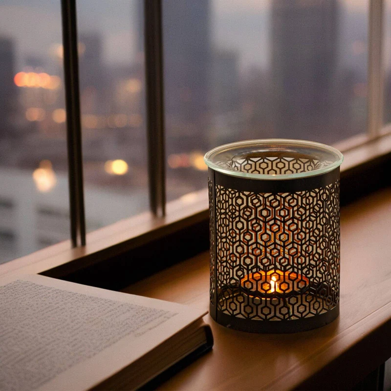 Brûle parfum LE PARFAIT en métal ajouré & coupelle en verre - Zen'Arôme