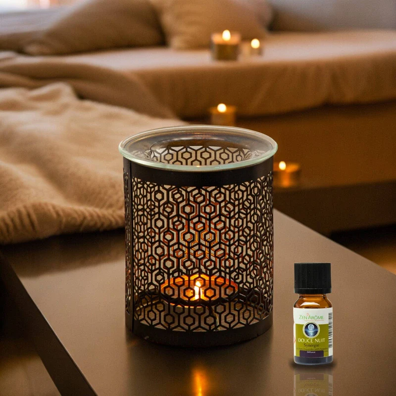 Brûle parfum LE PARFAIT en métal ajouré & coupelle en verre - Zen'Arôme