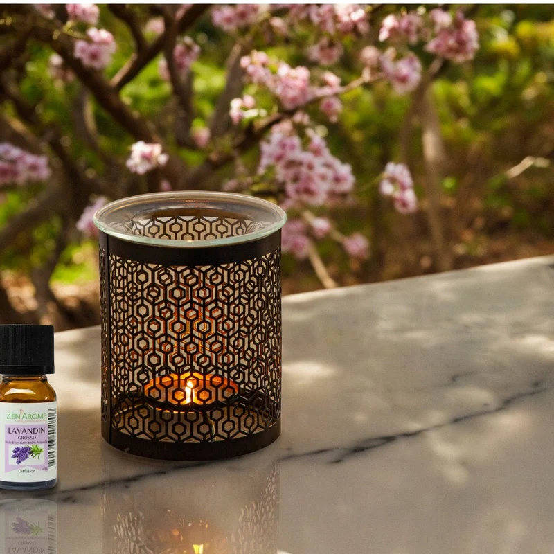 Brûle parfum LE PARFAIT en métal ajouré & coupelle en verre - Zen'Arôme