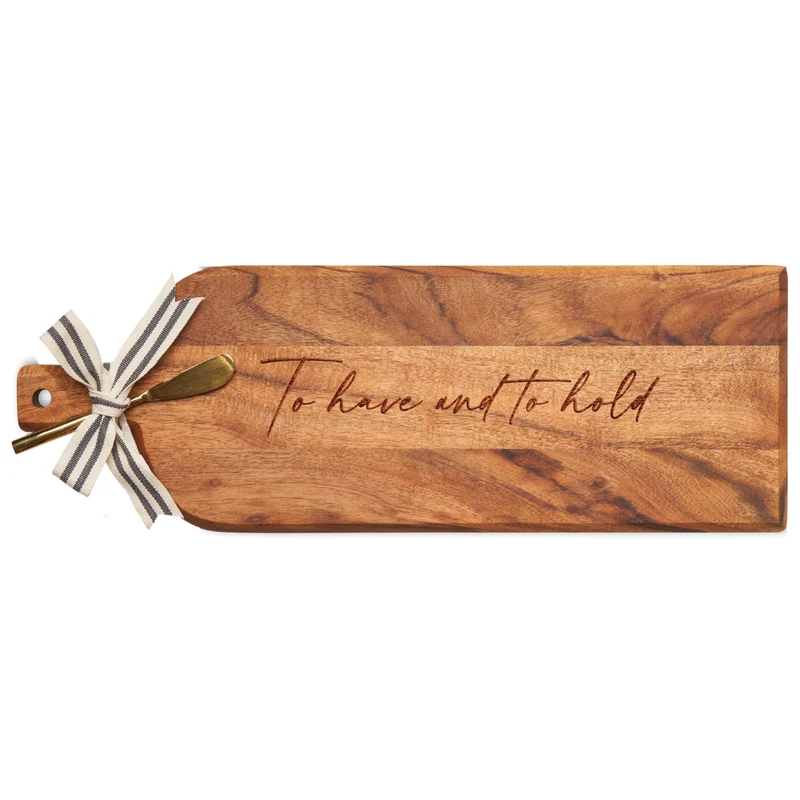 Acacia Bevel Board Long w/ Gold Spreader & Ribbon | To Have And To Hold | 20 x 7"