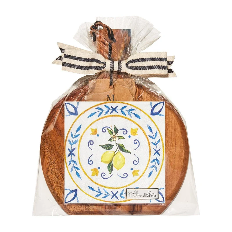 Acacia Wood Board Gift with Capri Coast Napkins