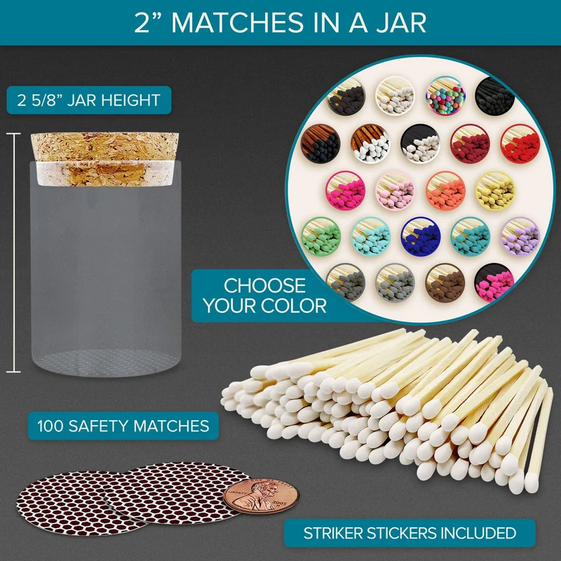 2" Matches in Cork Top Jar - Various Colors