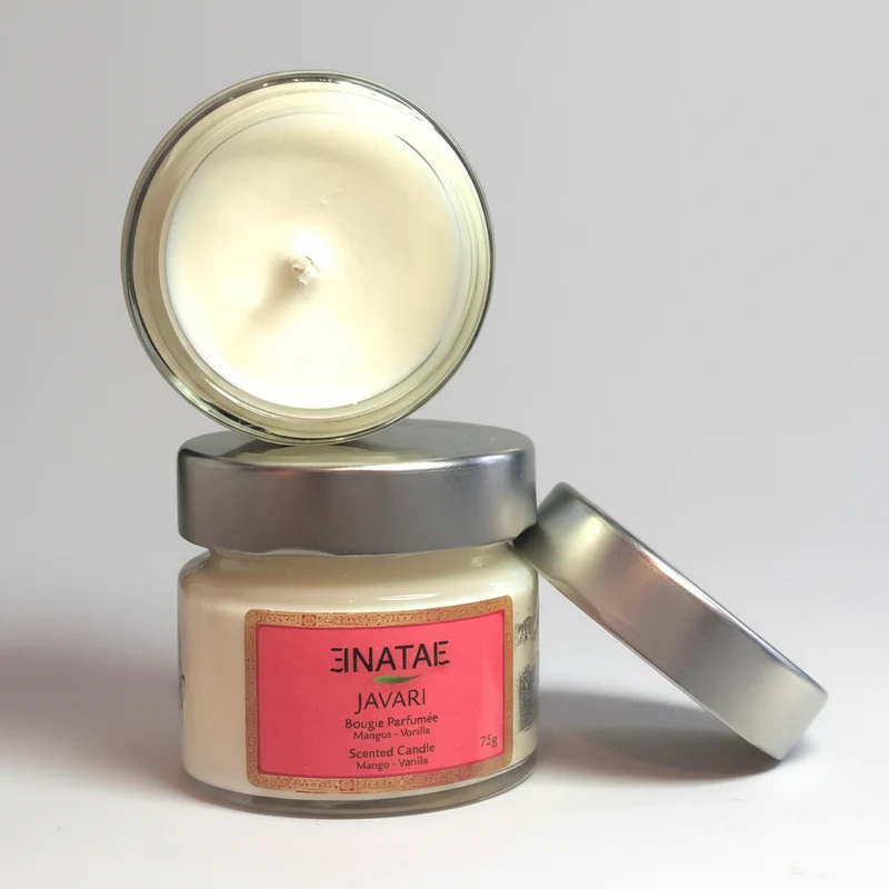 Bougie Parfumée JAVARI – Mangue & Vanille – Cire Végétale Soja & Coco – 20h – 75g – ENATAE