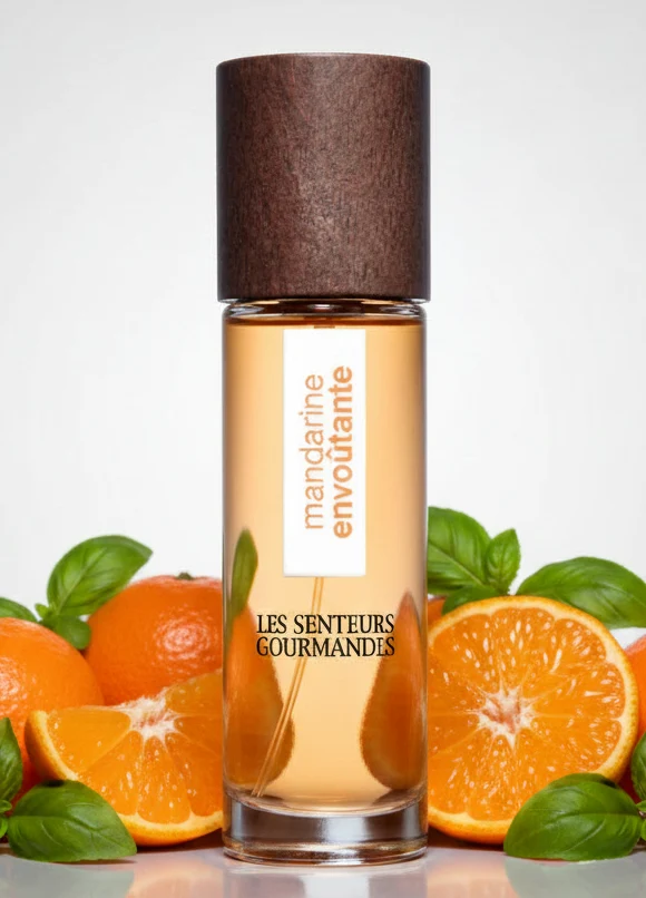 Eau de Parfum MANDARINE ENVOÛTANTE – Mandarine, Basilic & Bois Sec – 90% Naturel – 15ml – LES SENTEURS GOURMANDES