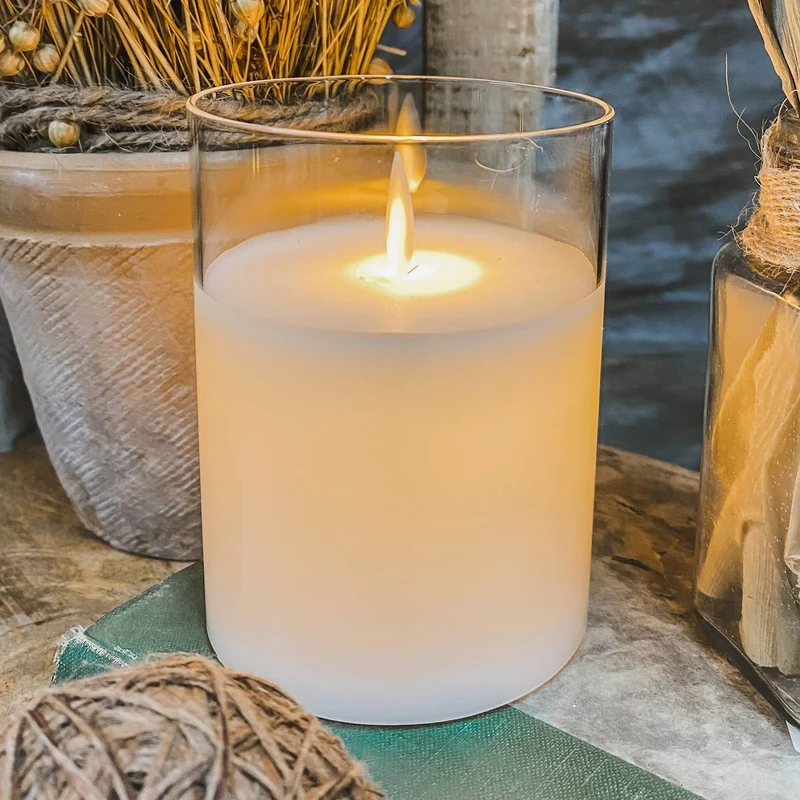Clear Glass Cylinder Moving Flame Led Candle ~ 3"x4"