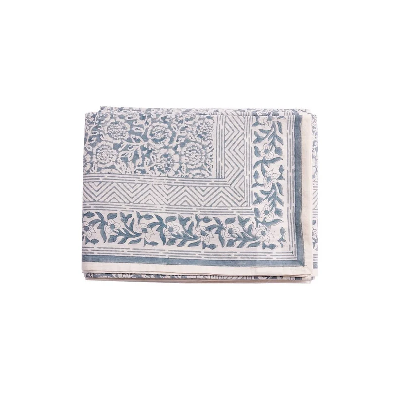 Nappe à fleurs bleu gris