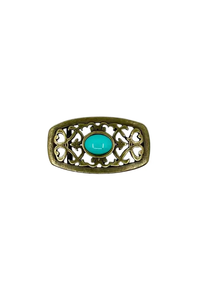 Boucle De Ceinture Rectangle Doré Turquoise